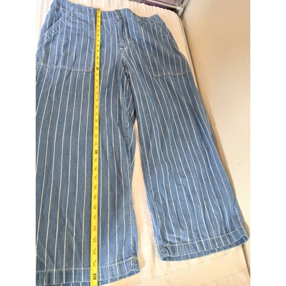 Seven7 Womens Pants 14 Pinstriped Wide Leg Cropped Chambray Patch Pocket Beachy - Picture 10 of 16